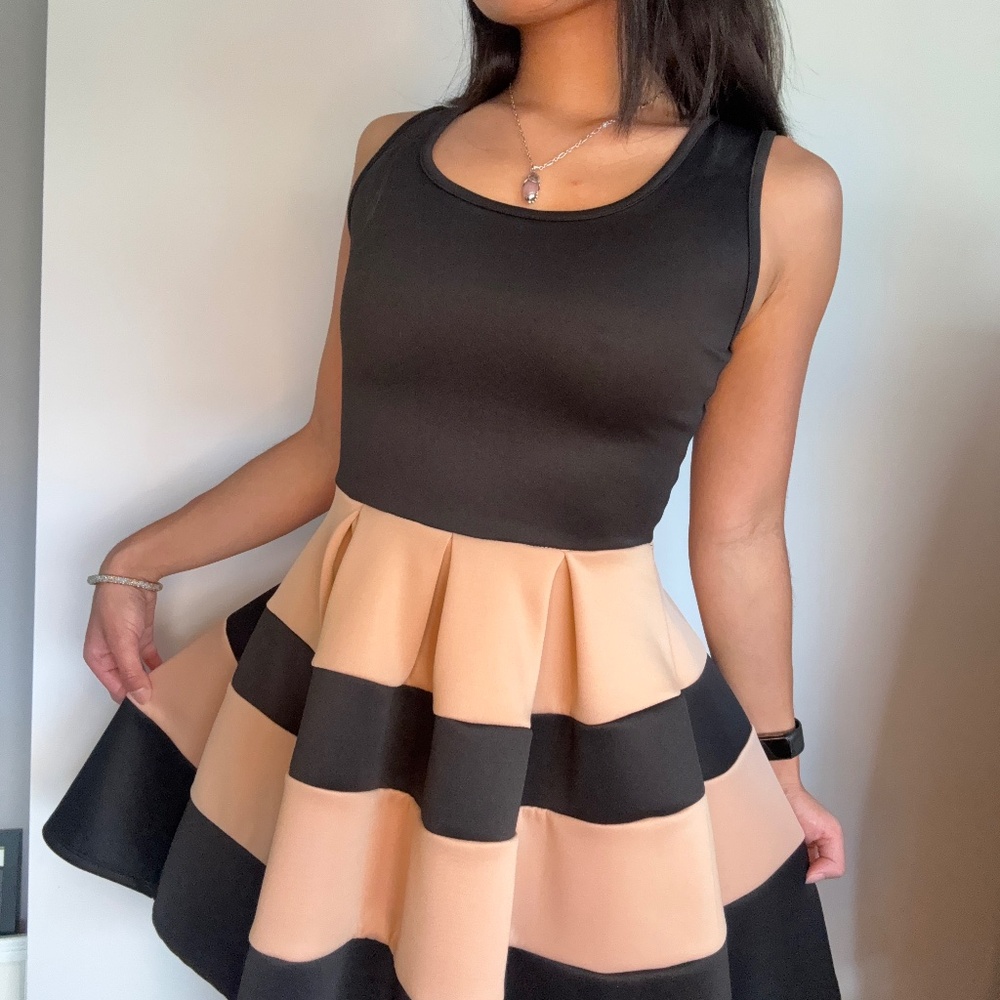 Windsor Black and Tan Striped Mini Dress